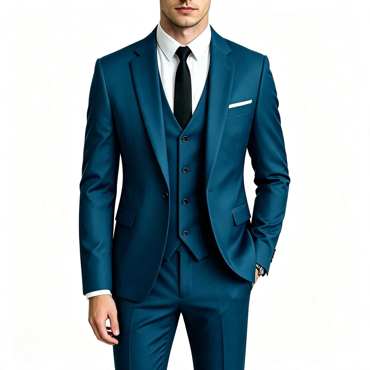 Elegant Men's 3 Pieces Suit Slim Fit 1 Button Tuxedo Blazer Vest Pants Formal Set For Business Casual Wedding Groom