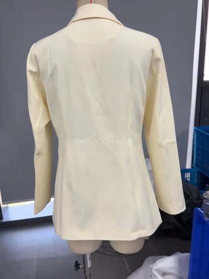 Women's Single-Button Loose Fit Suit Jacket Trans-seasonal Yellow Collar Commute Casual Polyester Fabric Fashionable