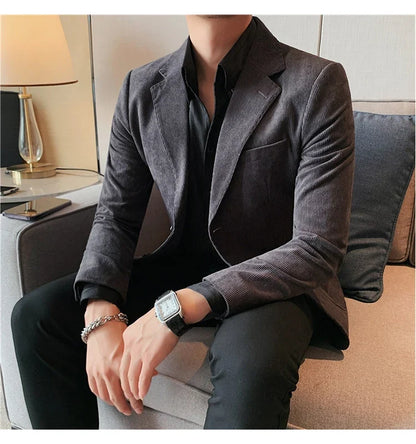 2024 High Quality Fashion Handsome Trend Business Matching Corduroy Small Suit Jacket Men Slim Fashion Casual Handsome Suit