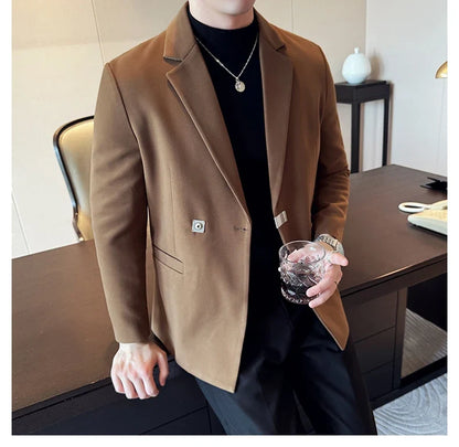 2024 Autumn Winter Men Blazers British Style Woolen Suit Jacket for Men's Business Casual Blazers Wedding Froom Dress Caots