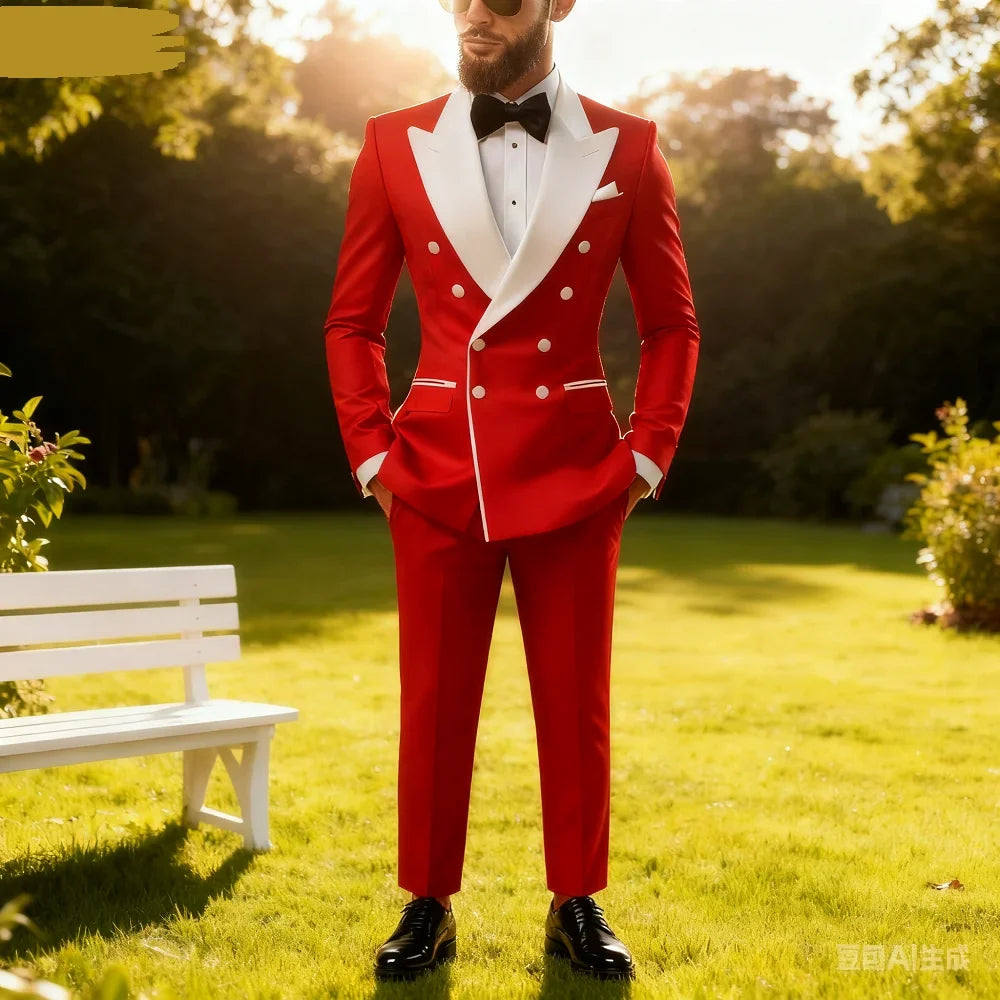 Ensemble décontracté 2 pièces pour homme avec blazer à revers blanc et pantalon noir Costume de mariage pour témoins pour cérémonie et fête