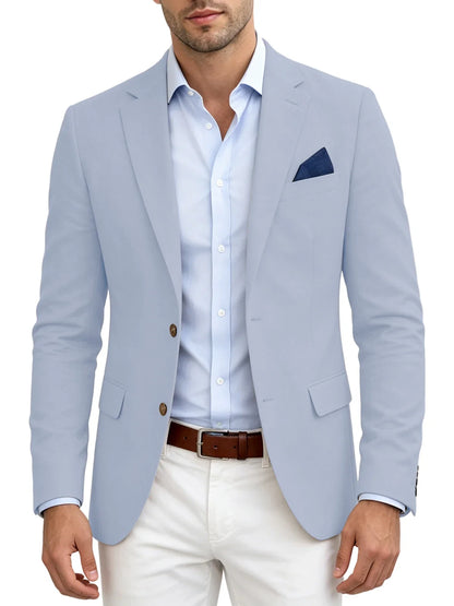 Men's Linen Blend Blazer Notched Lapel Two Button Breathable Suit Jacket For Business Casual Wedding Daily Wear