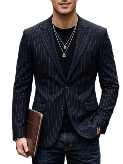 Men's Striped Blazer Casual Slim Fit Suit Jacket 2026 New Business Casual Single Breasted Blazer for Men Office Wedding Party Co