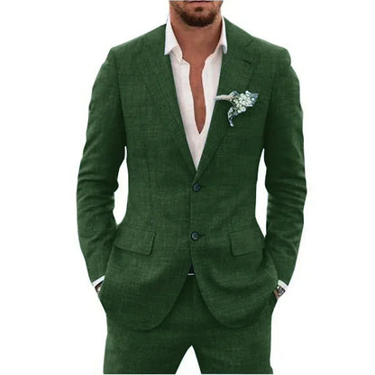 Terno de linho casual masculino, 2 peças, blazer, calça, conjunto slim fit, verão, praia, festa, casamento, baile, noivo, smokin
