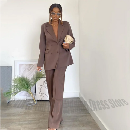 Classic Fit Peak Lapel Women Suits Double Breasted Straight Fit Blazer Pants Outfit Business Casual Formal Lady Set Two Pieces