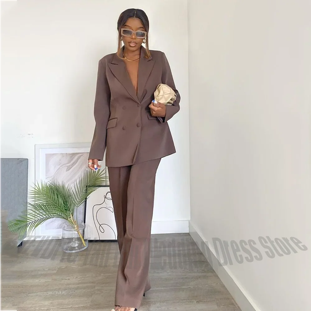 Classic Fit Peak Lapel Women Suits Double Breasted Straight Fit Blazer Pants Outfit Business Casual Formal Lady Set Two Pieces