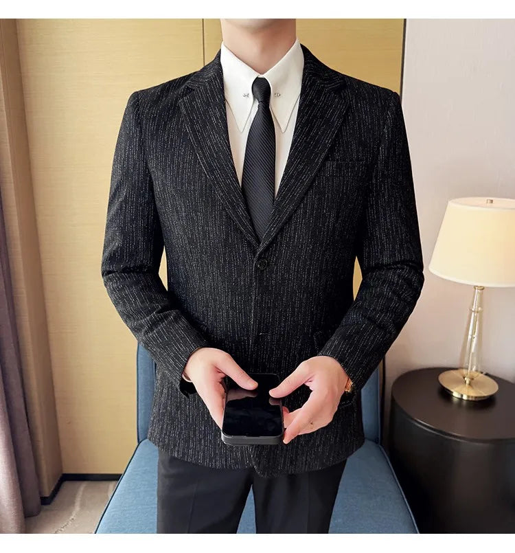 New Fashion Meteor Striped Suit Jacket High Quality Men's Slim Fit Business Formal Social Prom Party Casual Tuxedos 5XL-M