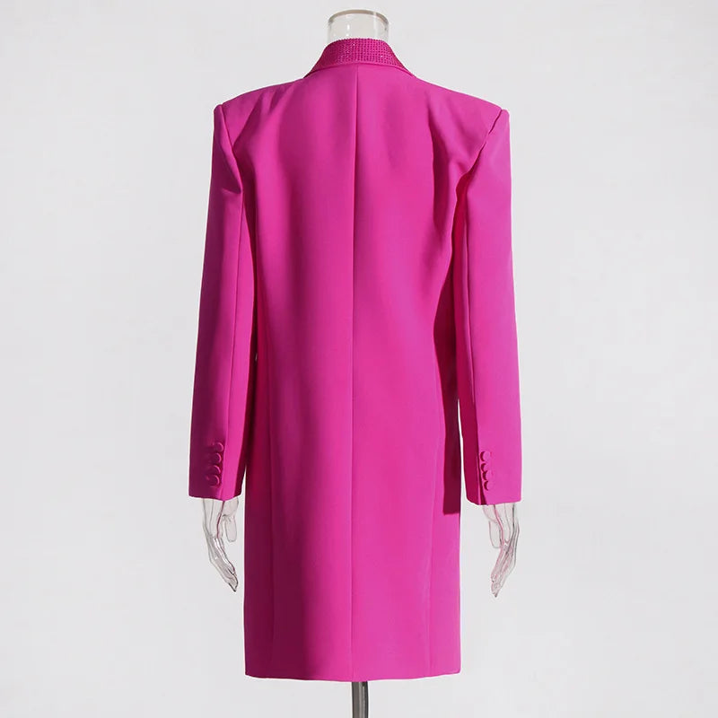 Spring Autumn New Women Long Blazer Solid Color Studded Diamonds Single Breasted Elegant Chic Ins Party Trench Coat HK16277