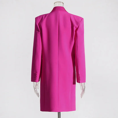 Spring Autumn New Women Long Blazer Solid Color Studded Diamonds Single Breasted Elegant Chic Ins Party Trench Coat HK16277