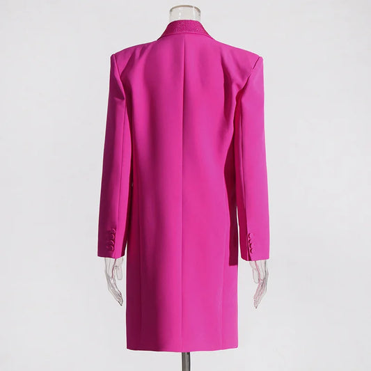 Spring Autumn New Women Long Blazer Solid Color Studded Diamonds Single Breasted Elegant Chic Ins Party Trench Coat HK16277