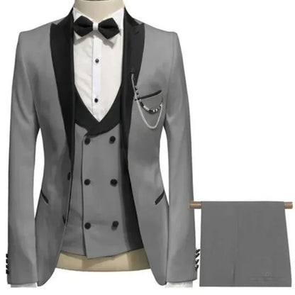 Blue Formal Wedding Elegant Men Suit Groom Tuxedo Prom Slim Fit Blazers Hombre High Quality Custom 3 Piece Set Jacket Vest Pants