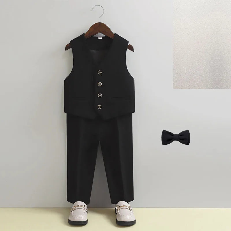 Children Formal Pink Wedding Dress Flower Boys Photography Suit Kids Stage Performance Outfit Baby Birthday Ceremony Costume