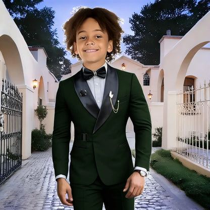 Navy Blue Boy Suits Wedding Kids Tuxedos 2 Pieces Formal Blazer Shawl Lapel Double Breasted Prom Suits (Jacket+Pants)
