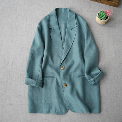 Elegant Long Sleeve Women's Linen Suit Jacket Thin Outerwear New Spring Fashion Ladies' Classic Versatile Pure Cotton Blend