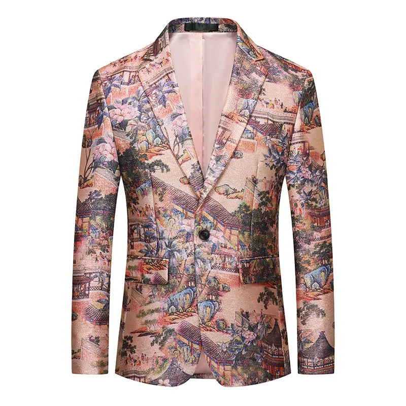 Men's Jacquard Blazer Slim Fit Single Breasted Smart Casual & Formal Wedding Jacket