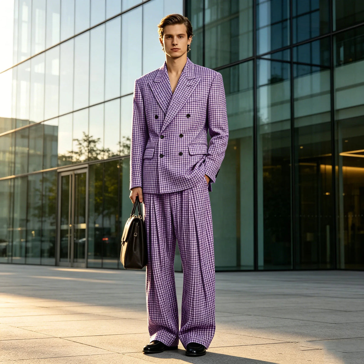 Men's Thin 2 Piece Suit Double Breasted Peak Lapel Blazer Wide Straight Leg Pants Summer Formal Set For Wedding Party