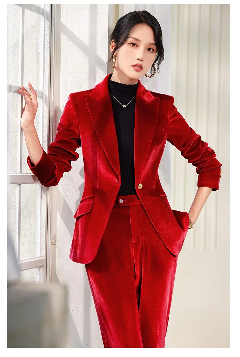 High-end Velvet Suit for Women2024Autumn Winter New High-end Professional Fashionable Elegant Capable Suit