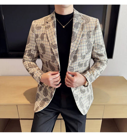2025 Fashion Embroidery Jacquard Suit Jacket Korean Style Slim Fit Business Formal Social Prom Party Tuxedos Men Clothing 5XL-M
