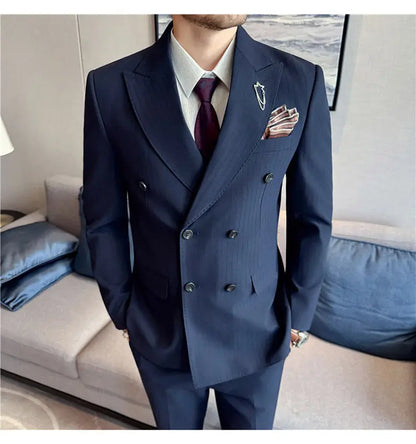 Classic Striped Wedding Suit Set Men 3 Piece Set (jacket+vest+pant) Business Formal Casual Suits Office Party Prom Groom Suit