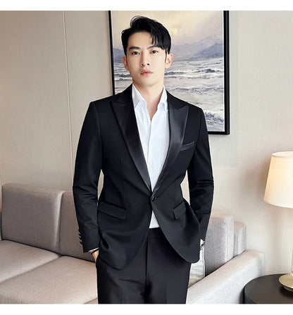 Men's Slim Fit Wedding Suit – Jacket, Vest & Pants | Smart Casual Black Tuxedo for Groom
