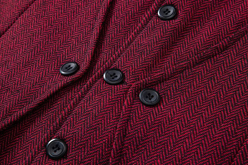 Men's Triple-Breasted Herringbone Tweed Vest – Retro Fake Two-Piece Waistcoat for Weddings & Smart-Casual Occasions