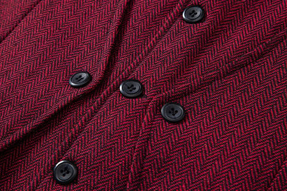 Men's Triple-Breasted Herringbone Tweed Vest – Retro Fake Two-Piece Waistcoat for Weddings & Smart-Casual Occasions