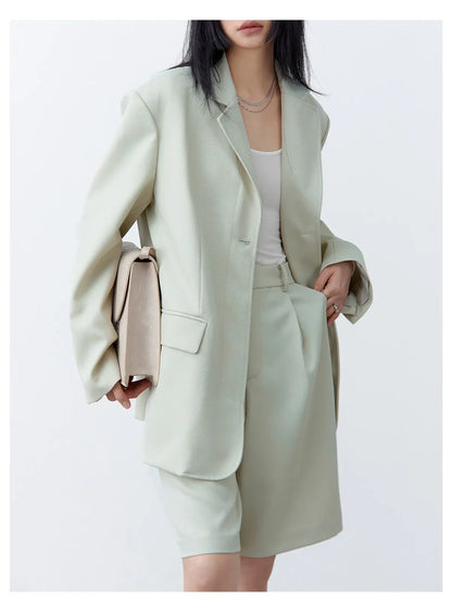Fashion Women Woolen Blazers Solid Loose Casual Single-breasted Twill Suit Coat Office Ladies Jacket Spring Summer 2026