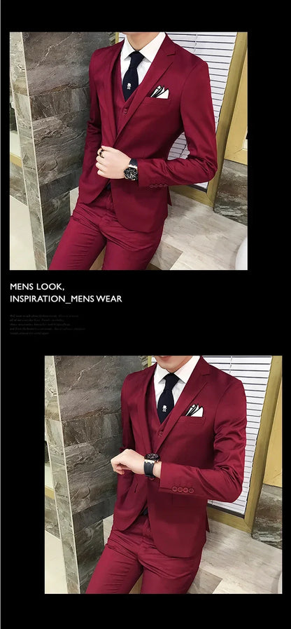 Men's Slim Fit 3-Piece Suit – Blazer, Vest & Pants for Business, Wedding & Smart Casual Wear