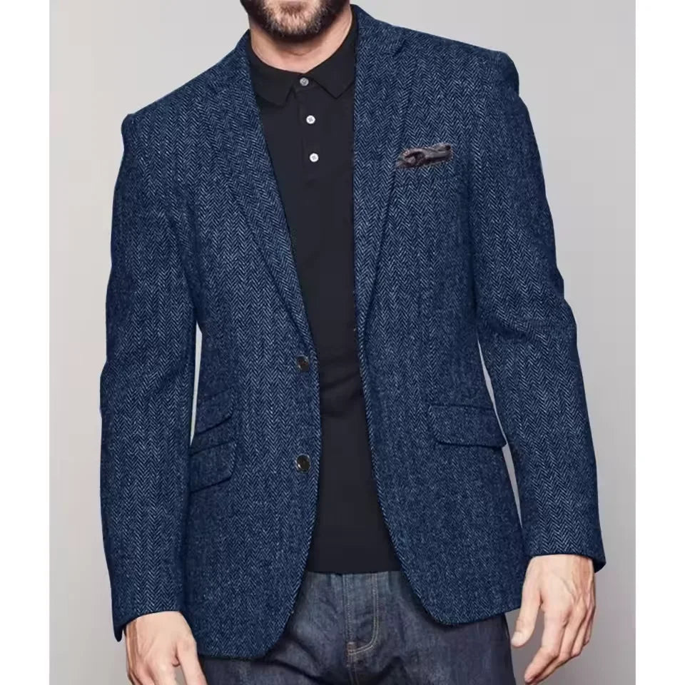 Men's Herringbone Suit Jacket – Single Breasted Slim Fit Blazer for Business & Formal Wear