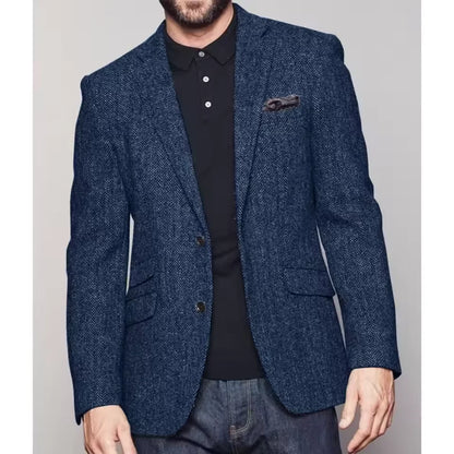Men's Herringbone Suit Jacket – Single Breasted Slim Fit Blazer for Business & Formal Wear