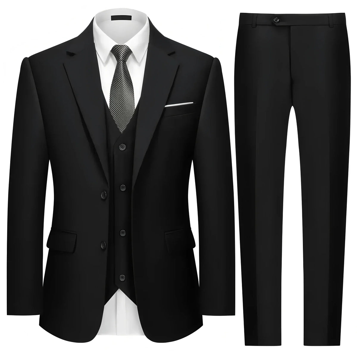 Ensemble Blazer Noir Homme Automne Mariage Soirée 3 Pièces Grande Taille Manteau Blazer, Pantalon et Gilet Homme Noir Mode Costumes Slim Fit