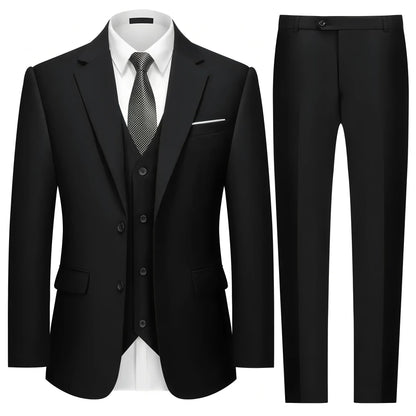 Ensemble Blazer Noir Homme Automne Mariage Soirée 3 Pièces Grande Taille Manteau Blazer, Pantalon et Gilet Homme Noir Mode Costumes Slim Fit