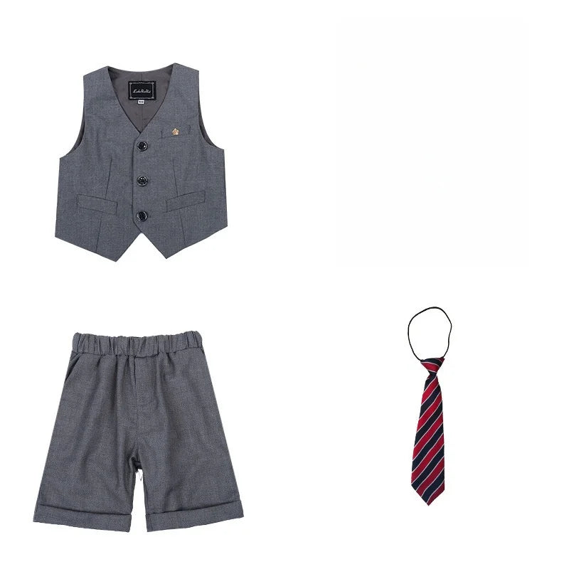 Boys Girls Summer 3Pieces School Uniform With Vest Shorts/Skirt Tie Children's Piano Host Speech Chorus Performance Costume