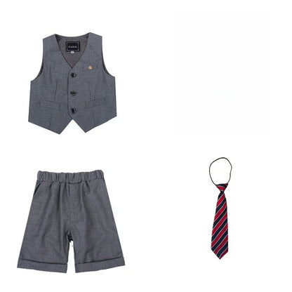 Boys Girls Summer 3Pieces School Uniform With Vest Shorts/Skirt Tie Children's Piano Host Speech Chorus Performance Costume