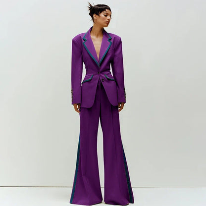 Women's Suit Slim Fit Two Piece(Blazer+Flare Trousers) Pants Set Professional Business Workwear Daily Outfit Suits for Ladies