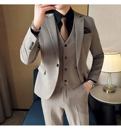 High-quality, fashionable, stylish and versatile British and Korean style slim-fit men's casual solid-color business suit three-