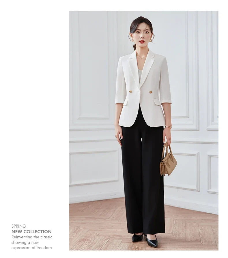 Mid-sleeved fashionable business women's clothing, high-quality two-piece suit jacket + pants, new spring 2026
