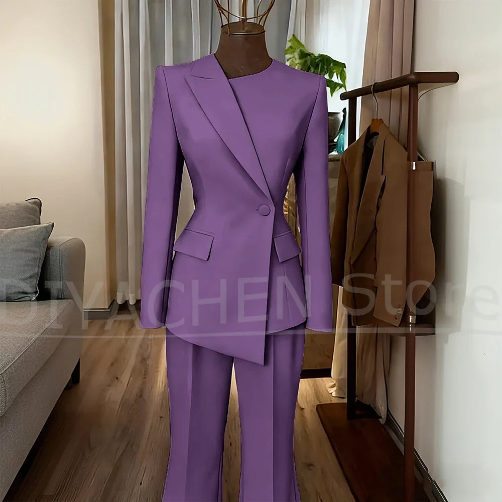 Women's Suit Slim Fit Blazer and Flared Trousers Elegant Formal Outfits Office Casual Party Fashion Pants Sets Two Piece
