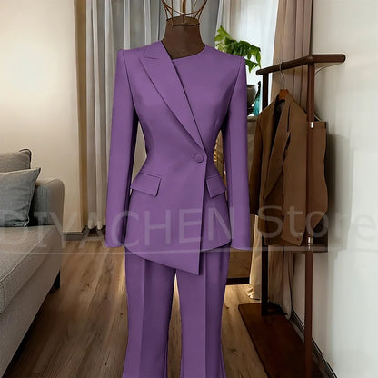 Women's Suit Slim Fit Blazer and Flared Trousers Elegant Formal Outfits Office Casual Party Fashion Pants Sets Two Piece
