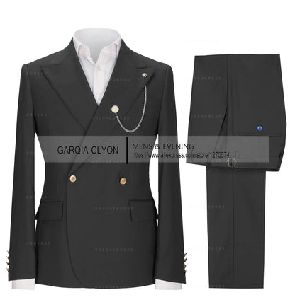 Lapel Men's Suits Slim Fit 2 Pieces  Tuxedo Casual Business Single Breasted One Button  Groomsmen For Wedding（Blazer+Pants)