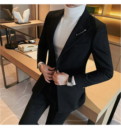 Autumn Pin Decoration Men Blazers Casual Suit Jacket Single Breasted Streetwear Social Business Dress Coat Wedding Groom Jacket