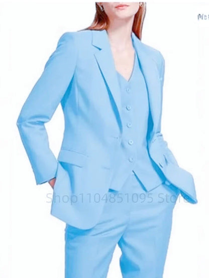 Office Ladies Pantsuits Solid Women Business Classic Single Breasted Flared Pants Blazer Vest Pants Three Piece Set Formal Suit