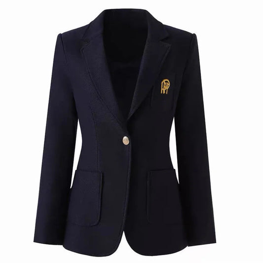 Slim Fit Embroidered Small Suit Jacket in Royal Blue for Women College Style Age Reduction Slimming Outerwear British Style