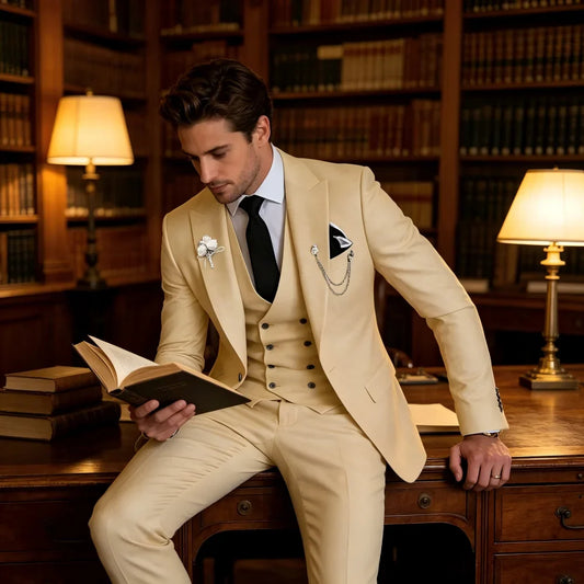 Men's 3-Piece Slim Fit Suit – Single Breasted Blazer, Vest & Pants Set for Wedding, Groom & Business