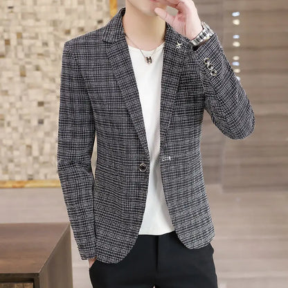 KIDWHXR Suit Coat Man British Style Striped Single-breasted Men Blazer Slim Long Sleeve Comfortable Male Casual Outerwear