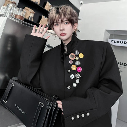 2025 New Handsome Luxury Patchwork Decorate Stand Neck Casual Jacket Men Original Luxury Male Blazer Coat Clothes JY3789