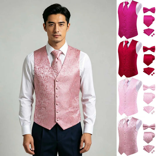 Men's Double Breasted Waistcoat Full Set Floral Paisley V-Neck Vest for Weddings and Parties