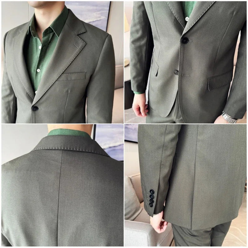 Tencel High Tech Fabric Men Spring Summer Thin Suits 2 Pieces (jacket+pants) Business Casual Office Wedding Groom Dress Suit