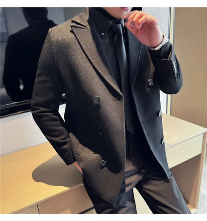 British Style Autumn Winter Thick Double Breasted Woolen Coats High Quality Men Business Casual Warm Suit Jackets Men Clothing