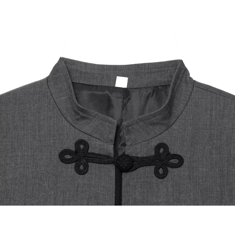 Elegant Chic Frog Fastening Blazers for Women Long Sleeve High Round Neck Blazer with Contrasting Frog Clasp & Cuffs and Pockets